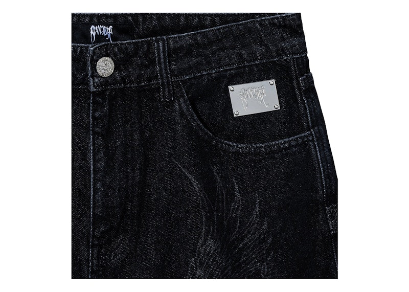 Revenge Archangel Carpenter Denim Shorts Washed Black
