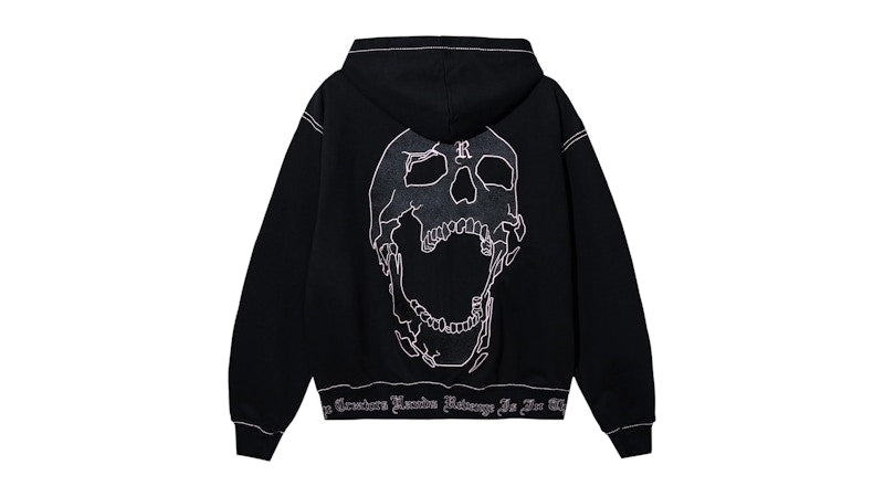 Revenge Contrast Skull Embroidered Zip Sweatshirt Black/Pink