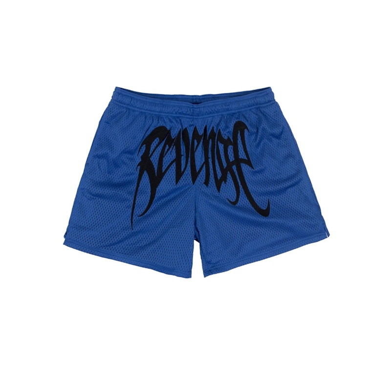 Revenge Embroidered Mesh Shorts Blue