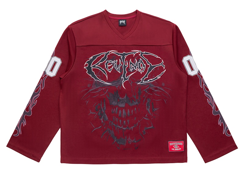 Revenge Skull Flame Hockey Jersey Burgundy