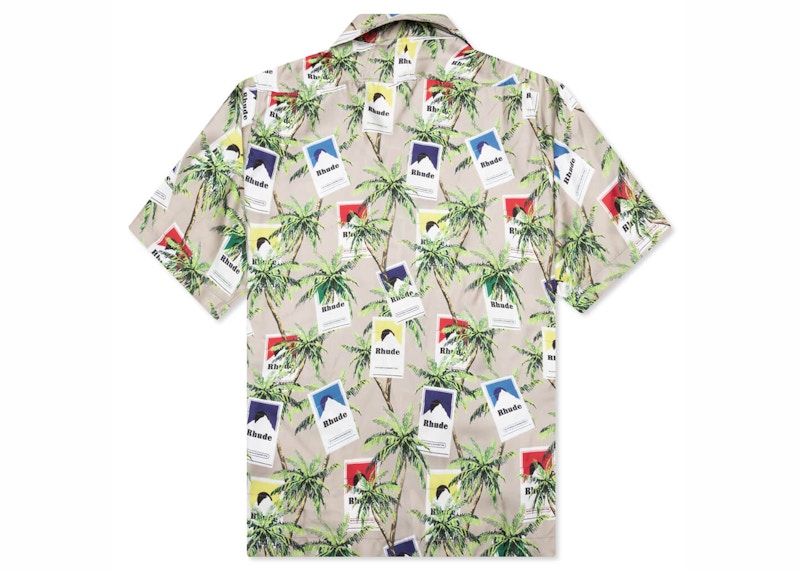 Rhude Cigarette Print Button Up Shirt Taupe/Multicolor