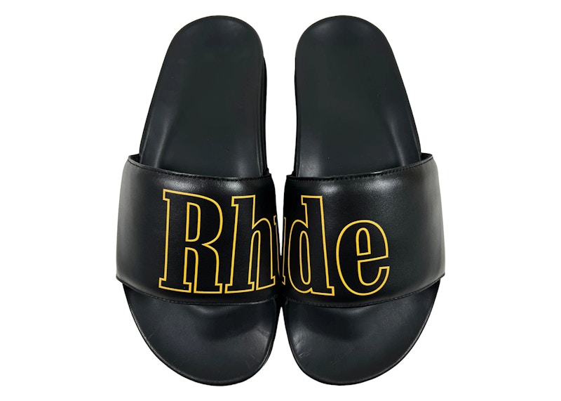 Rhude Leather Slides Black Yellow