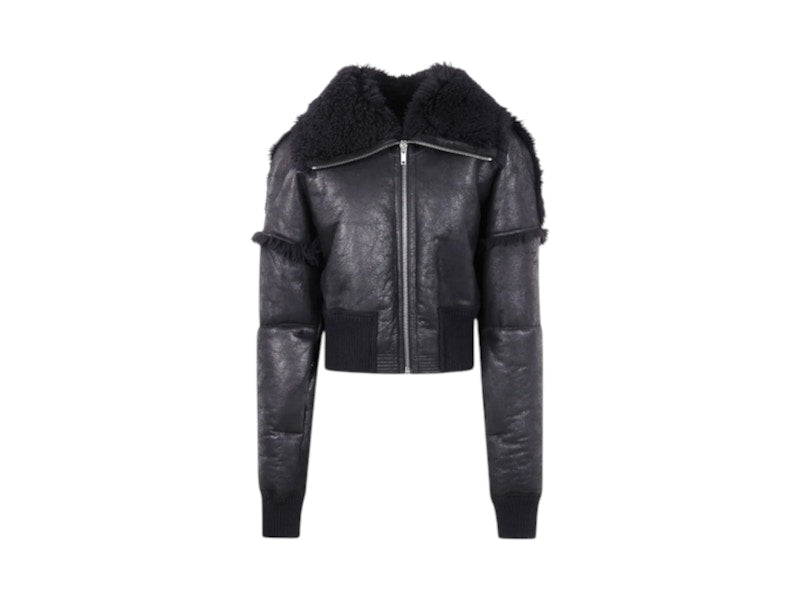 Rick Owens Bomber In Montone Flight Cropped Jacket Black