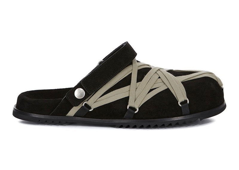 Rick Owens Concordians Megalace Suede Leather Mule Granola Black