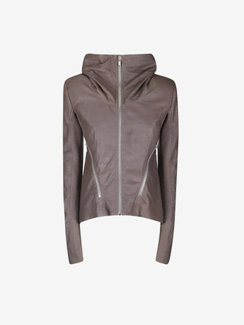 Rick Owens Giacca In Pelle Zipped Naska Biker Jacket Dark DUSt