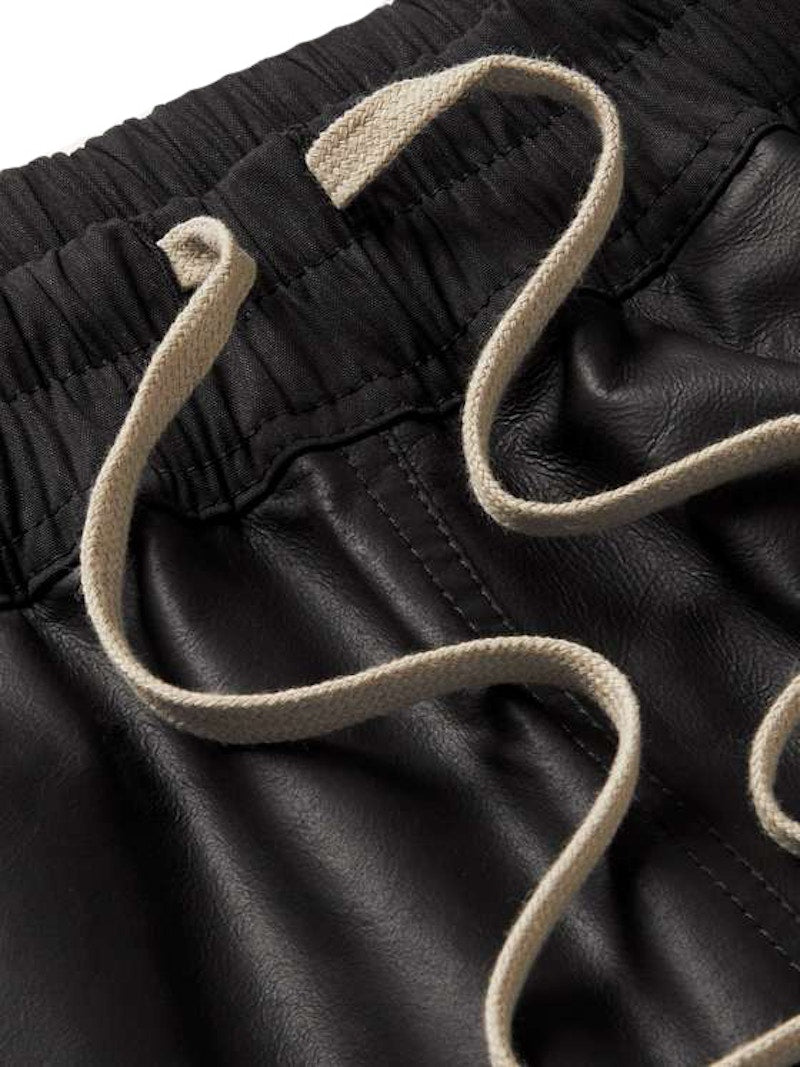 Rick Owens Leather Drawstring Shorts Black