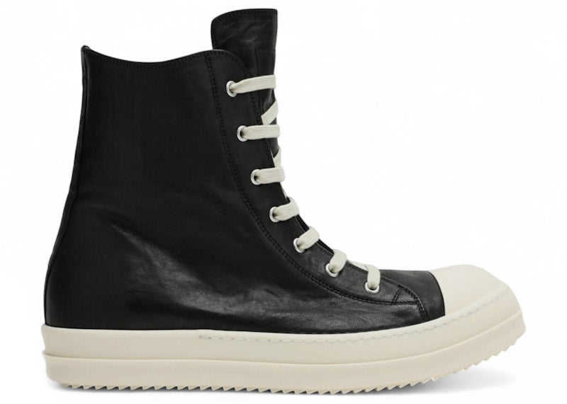 Rick Owens Leather High Black Milk Waxy Lamb Leather