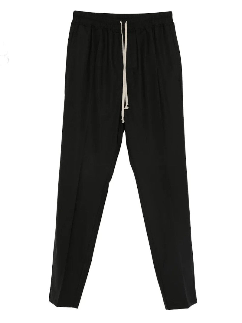 Rick Owens Wool Drawstring Slim Long Pants Black
