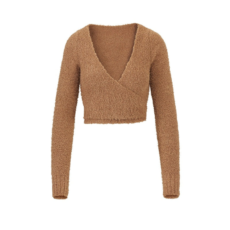 SKIMS Cozy Knit Wrap Top Camel