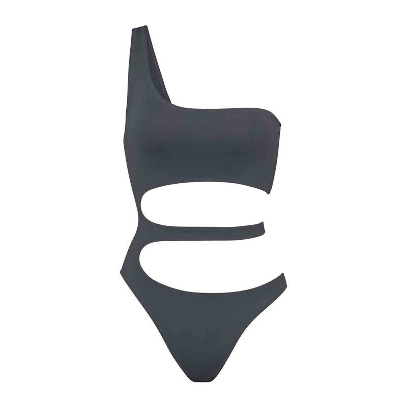 SKIMS Swim One Shoulder Monokini Gunmetal