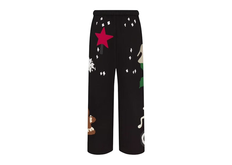 SKIMS Women's Cotton Fleece Straight Leg Pant Onyx Gingerbread Print