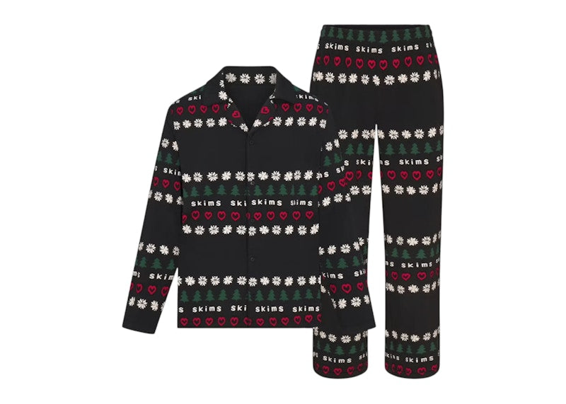 SKIMS x Cactus Plant Flea Market Jersey Sleep Set Onyx Pine Fair Isle