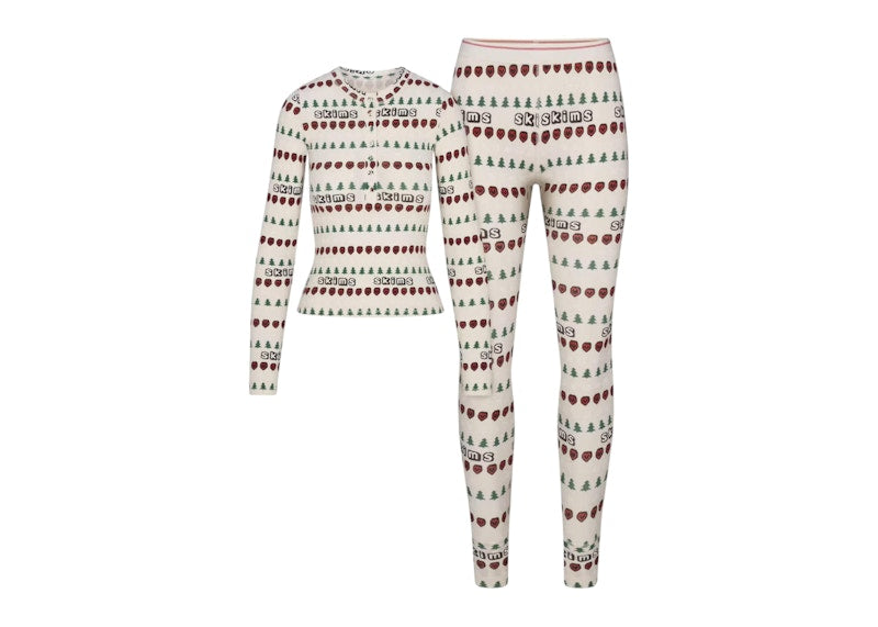 SKIMS x Cactus Plant Flea Market Women's Cotton Rib Henley Legging Set Marble Pine Fair Isle