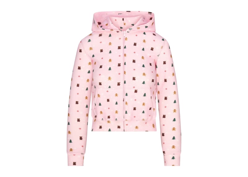 SKIMS x Cactus Plant Flea Market Women's Plush Pointelle Zip Up Hoodie Cherry Blossom Snow Print