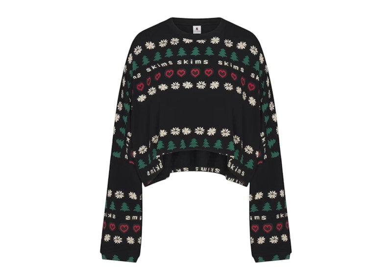 SKIMS x Cactus Plant Flea Market Women's Sleep Cropped Long Sleeve And Pant Set Onyx Pine Fair Isle
