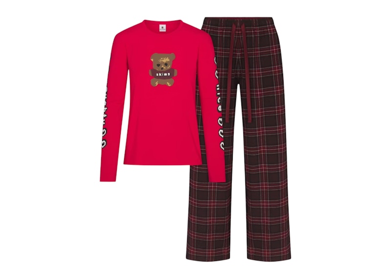 SKIMS x Cactus Plant Flea Market Women's Sleep Flannel Pant Set Red Bear Print