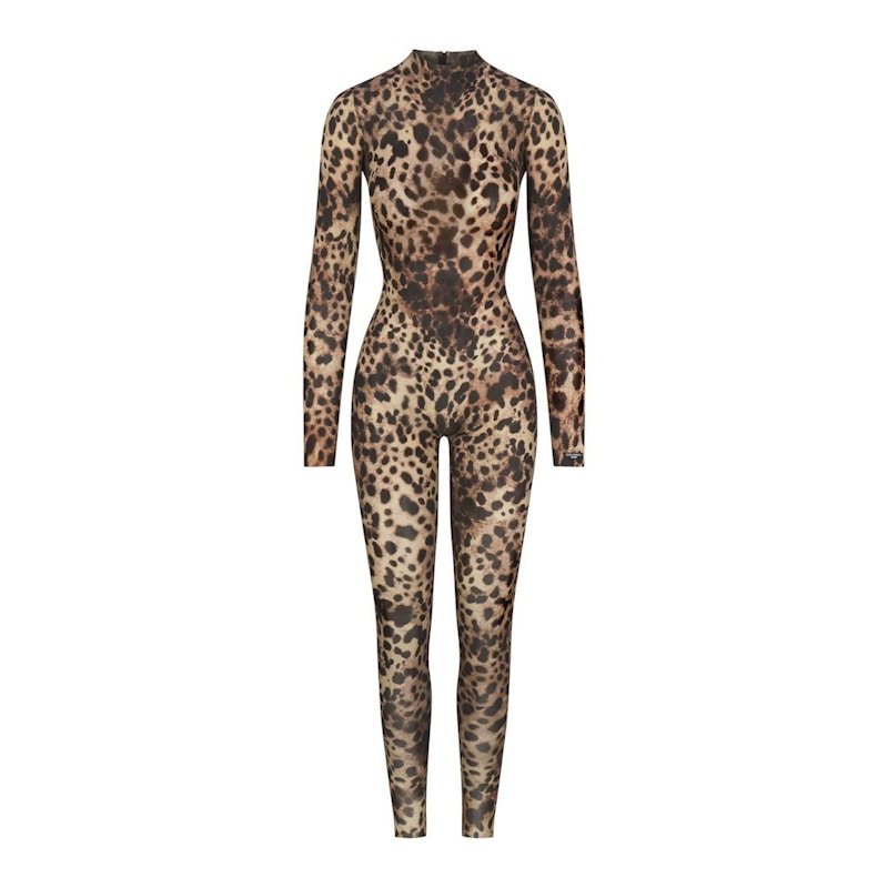 SKIMS x Dolce&Gabbana Milky Sheer Mock Neck Catsuit Leopard