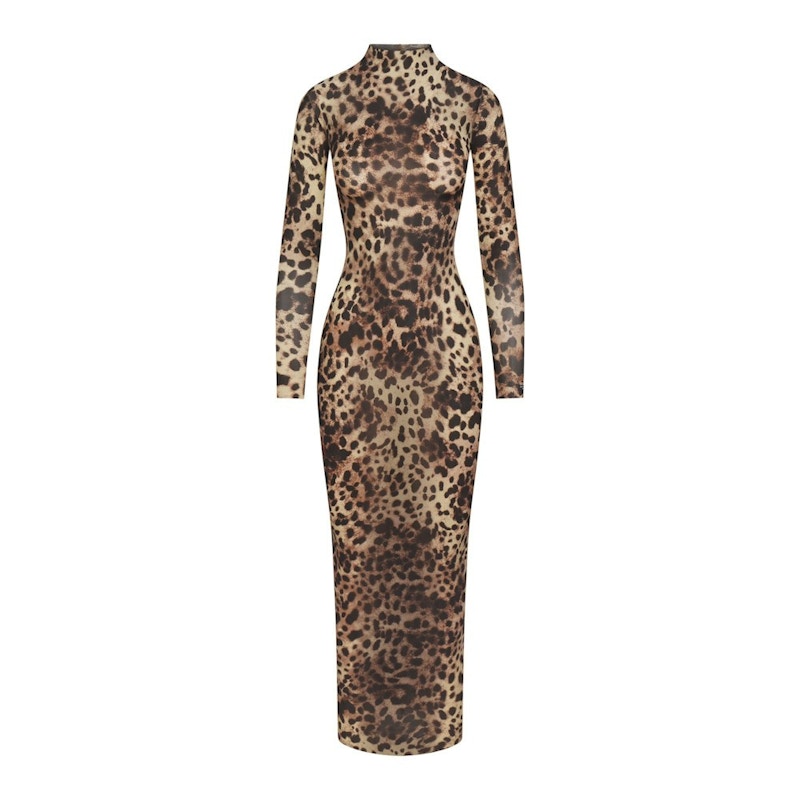 SKIMS x Dolce&Gabbana Milky Sheer Mock Neck Long Dress Leopard