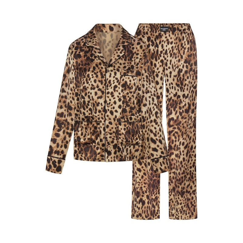SKIMS x Dolce&Gabbana Silk Long Sleeve Sleep Set Leopard