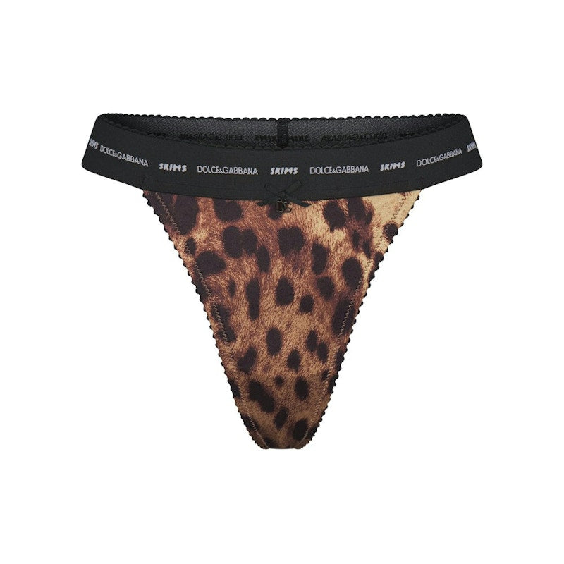SKIMS x Dolce&Gabbana Stretch Satin Thong Leopard