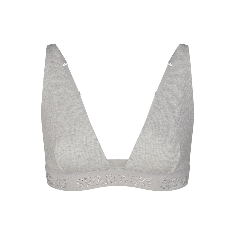 SKIMS x Swarovski Cotton Rib Plunge Bralette Light Heather Grey