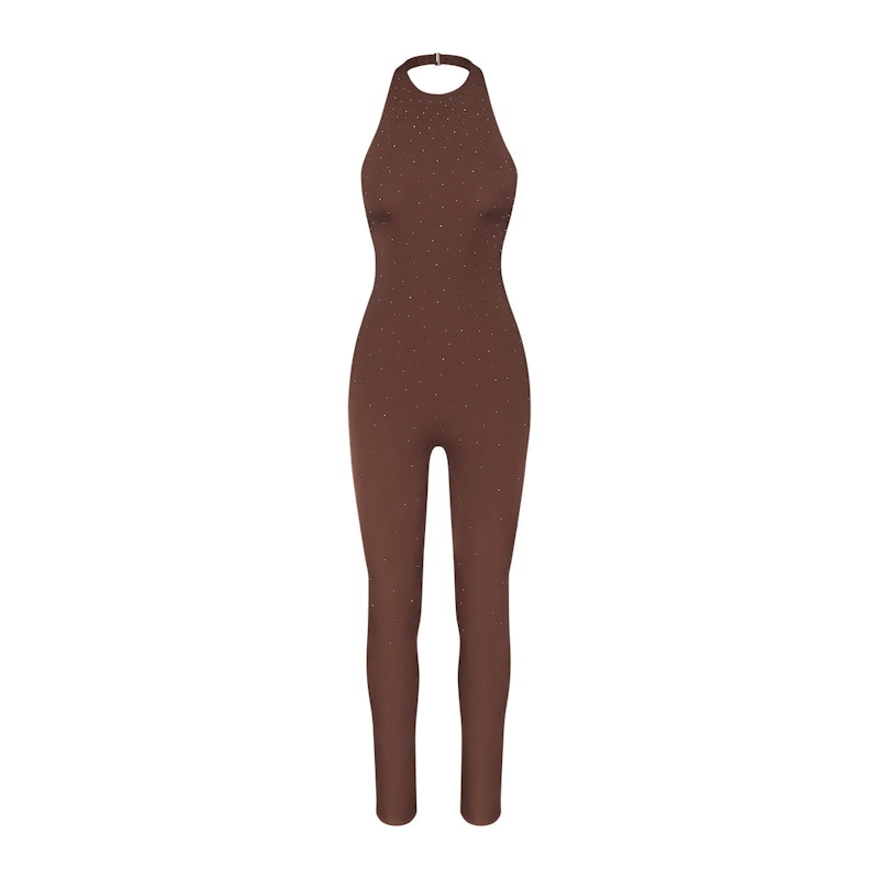 SKIMS x Swarovski Jelly Sheer Halter Catsuit Cocoa