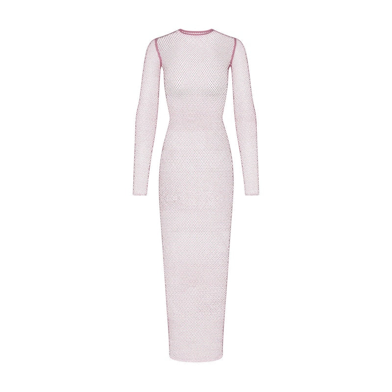 SKIMS x Swarovski Stretch Net Long Sleeve Dress Bubble Gum