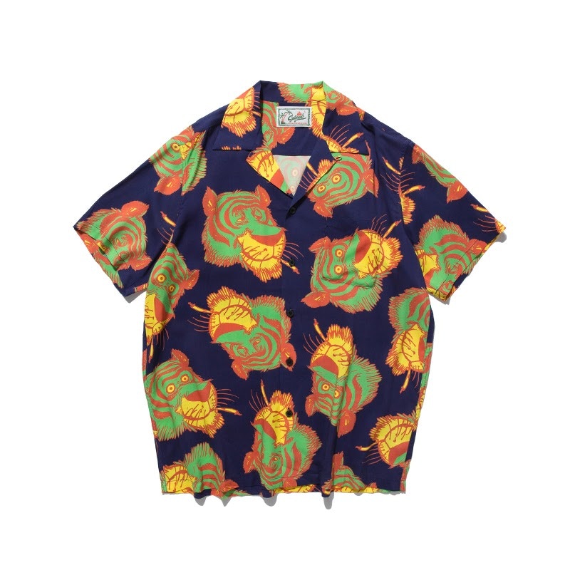 SOULGOODS All Over Tiger Logo Hawaiian Shirt Blue