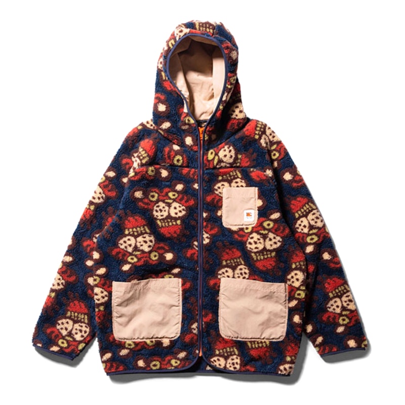SOULGOODS Allover Tiger Logo Fleece Hooded Jacket Dark Blue