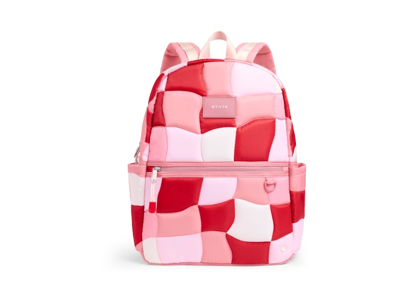 STATE Kane Double Pocket Backpack Pink Puffer Check