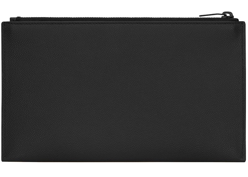 Saint Laurent Bill Pouch Monogram Grain de Poudre Embossed Leather Black
