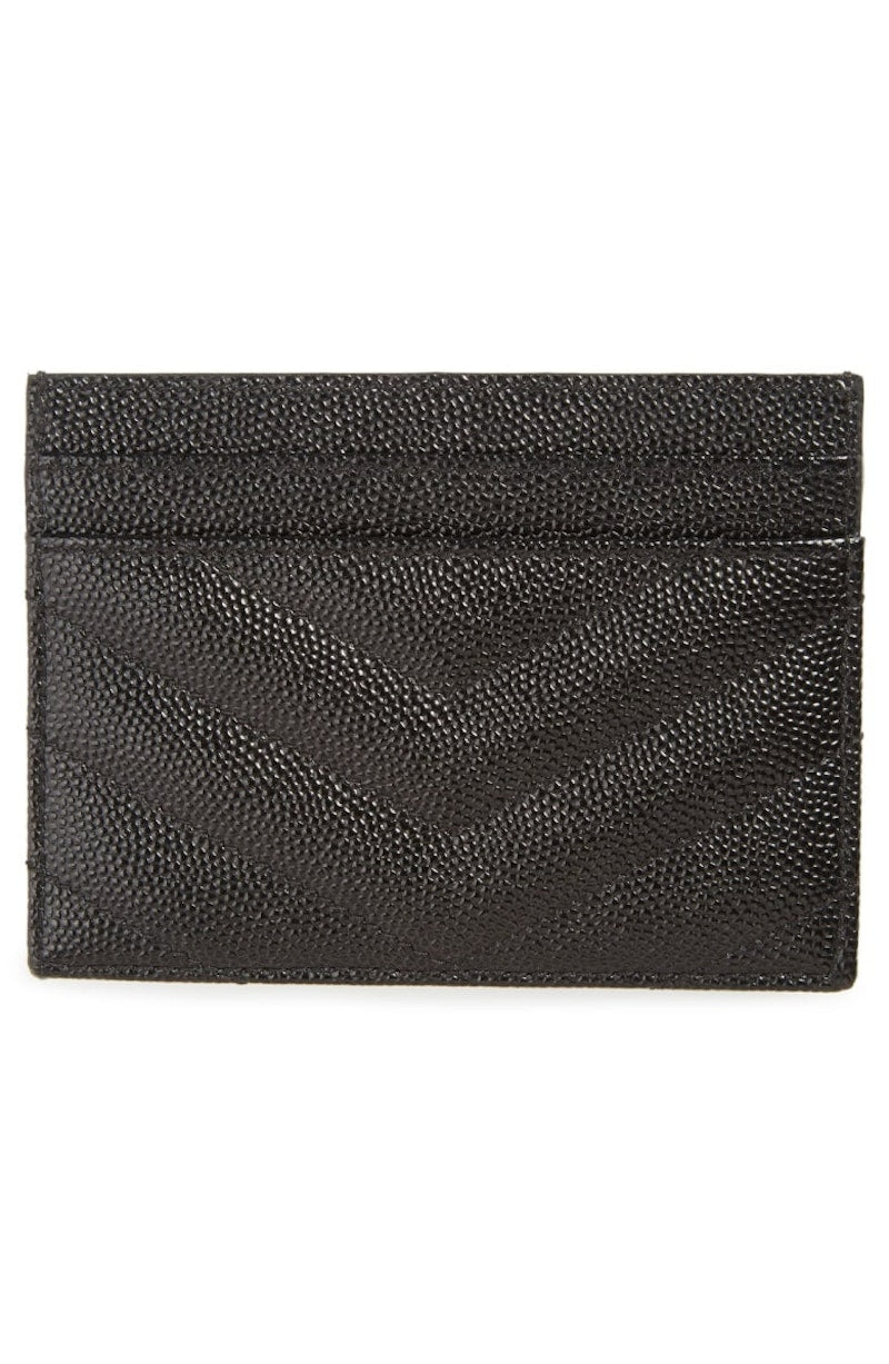 Cassandre Matelasse Card Case Grain De Poudre Embossed Leather Black