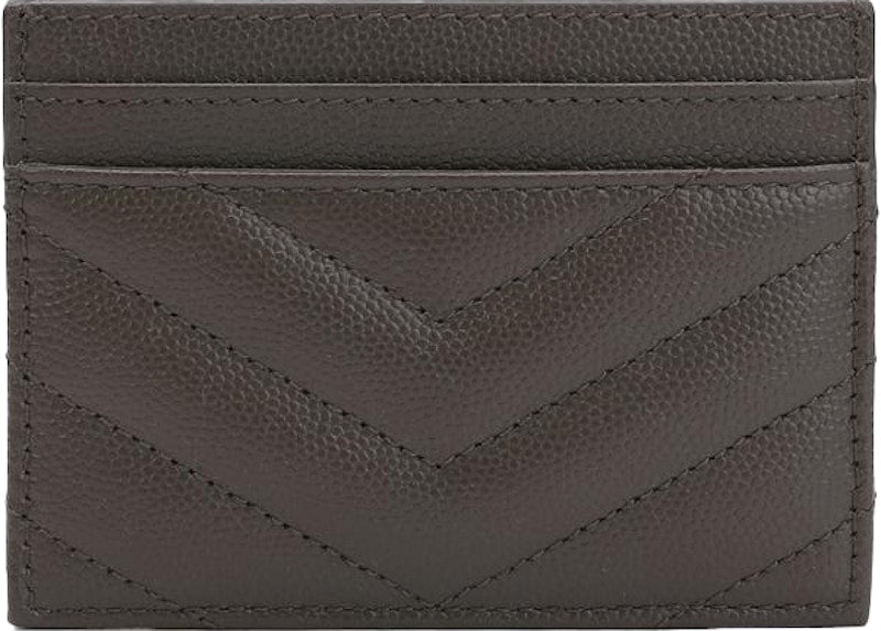 Saint Laurent Card Case Monogram Grain De Poudre Pebble Grey