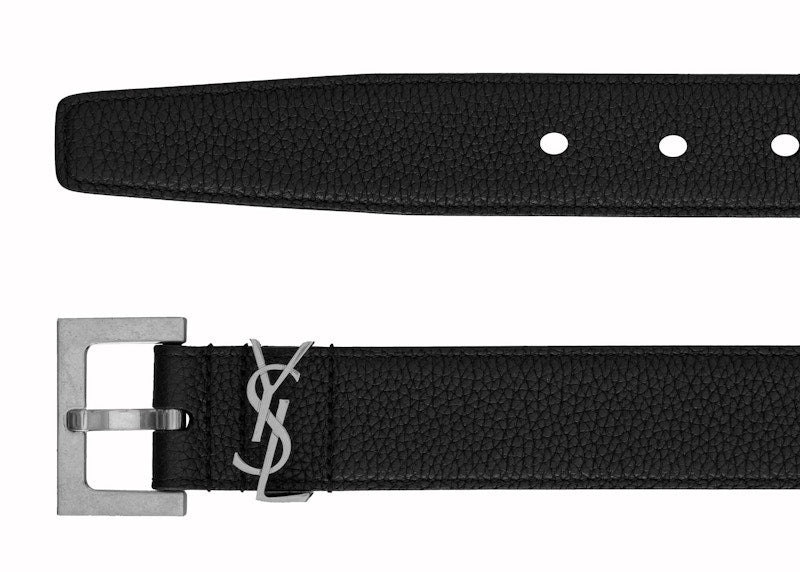 Saint Laurent Cassandre Belt in Grained Leather Black
