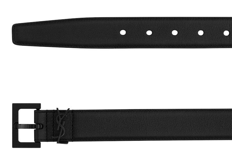 Saint Laurent Cassandre Belt in Smooth Leather Black-tone Black
