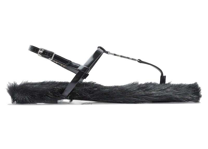 Saint Laurent Cassandre Faux-Fur Lined Sandals Black (Women's)