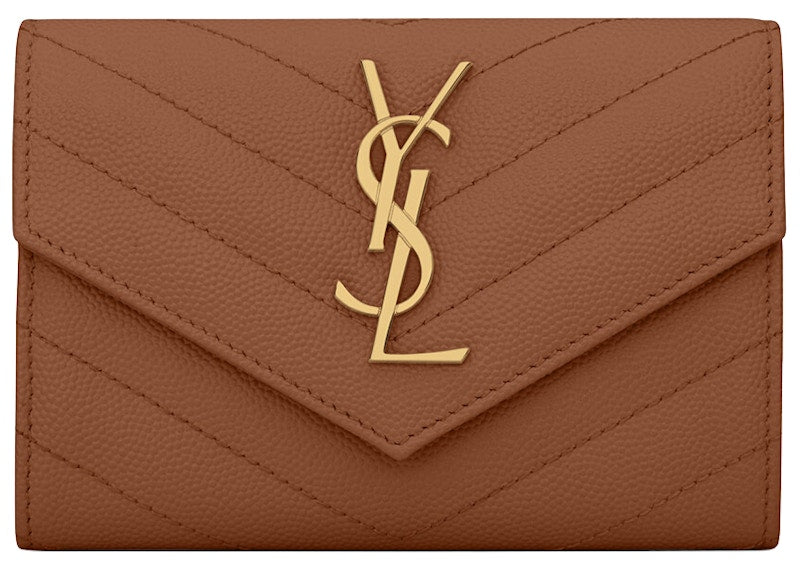 Saint Laurent Cassandre Grain De Poudre Envelope Wallet Small Dark Natural