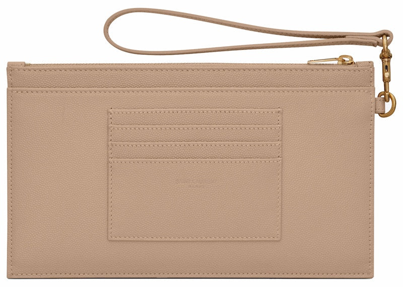 Saint Laurent Cassandre Matelasse Large Bill Pouch In Quilted Embossed Leather Dark Beige