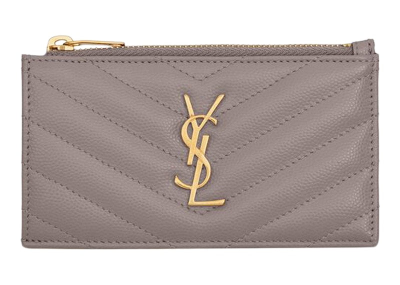 Saint Laurent Cassandre Matelasse Zipped Fragments Card Case De Poudre Embossed Fog