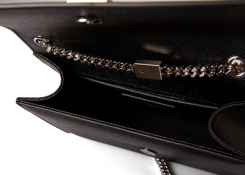 Saint Laurent Chain Kate Textured Leather Interlocking Metal YSL Signature Small Black