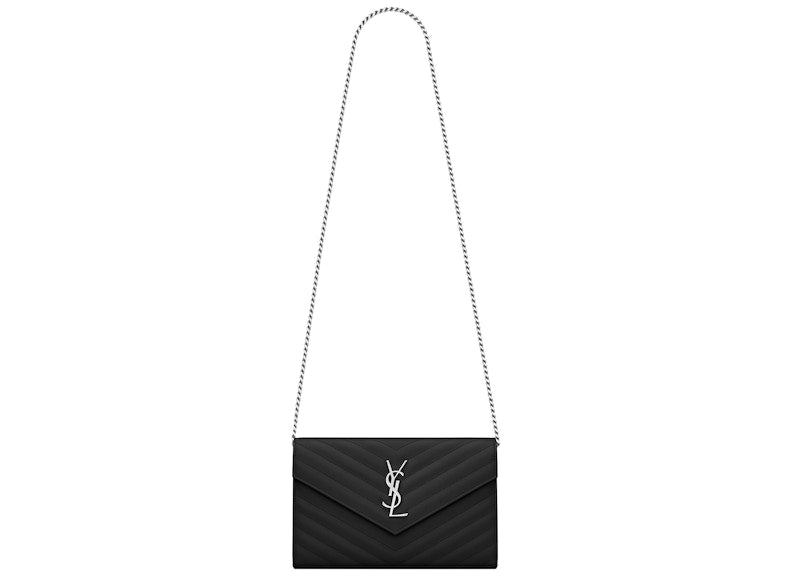 Saint Laurent Chain Wallet Matelasse Grain de Poudre Black