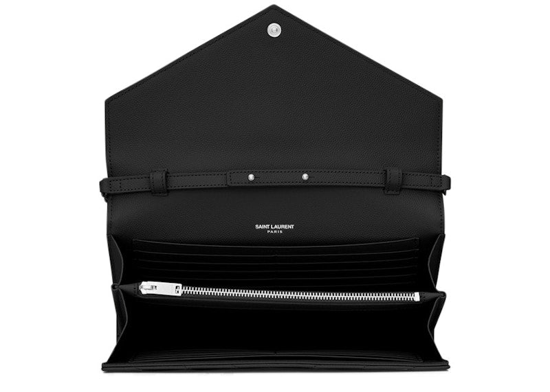 Saint Laurent Chain Wallet Matelasse Grain de Poudre Black