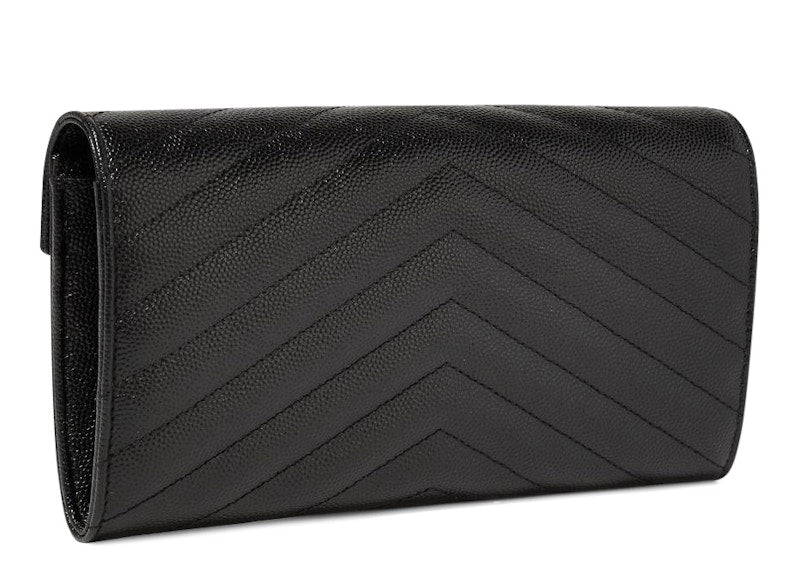Saint Laurent College Flap Wallet Matelasse Large Black