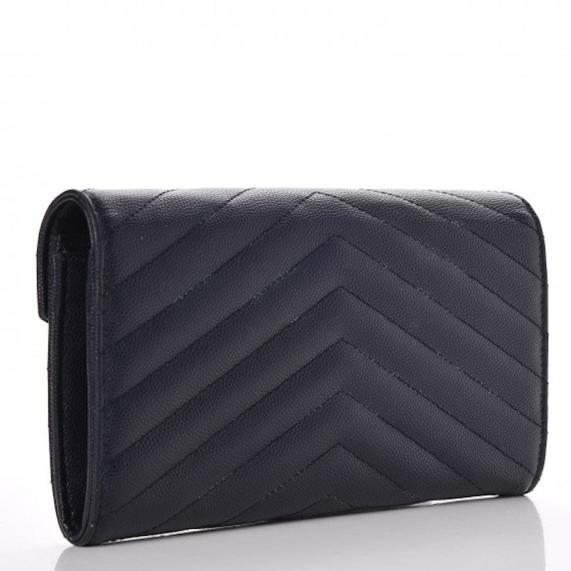 Saint Laurent College Flap Wallet Matelasse Large Navy
