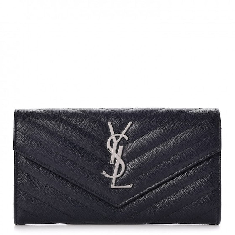 Saint Laurent College Flap Wallet Matelasse Large Navy
