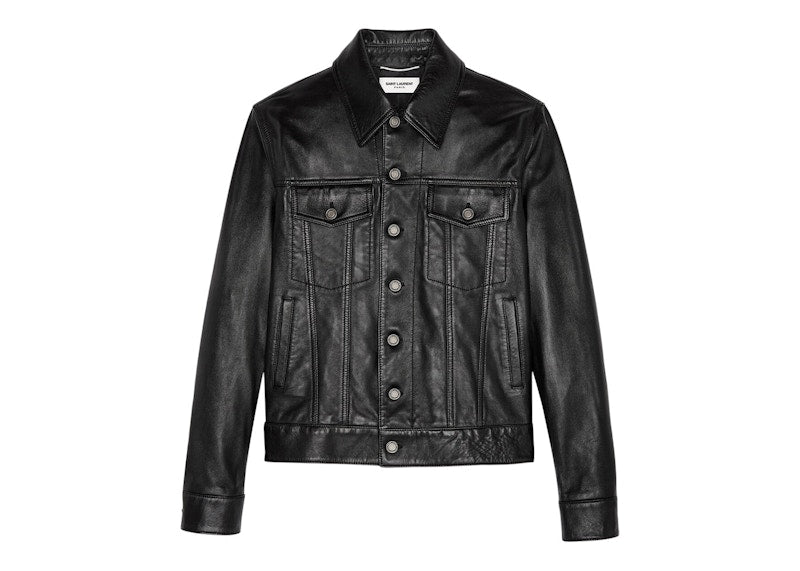 Saint Laurent Denim-Style Lambskin Leather Jacket Black