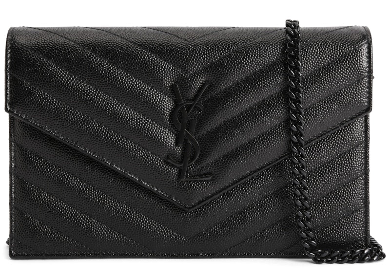 Saint Laurent Envelope Chain Wallet Grain De Poudre Black
