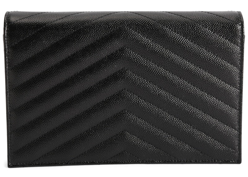 Saint Laurent Envelope Chain Wallet Grain De Poudre Black