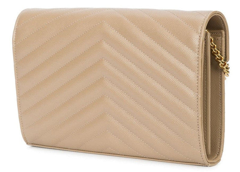 Saint Laurent Envelope Chain Wallet Grain De Poudre Gold-tone Powder