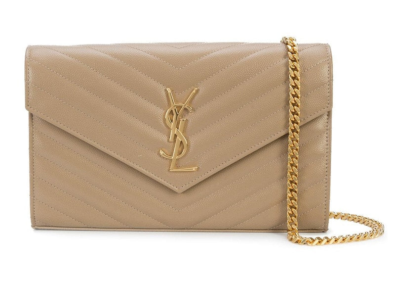 Saint Laurent Envelope Chain Wallet Grain De Poudre Gold-tone Powder